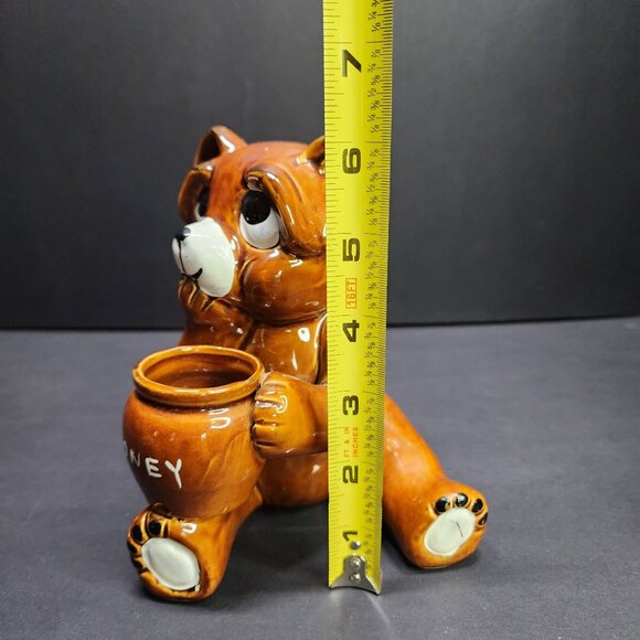 Vintage Bear with Honey Pot Bank Coin Bank Ceramic Glazed Brown 6'' Tall - Picture 6 of 6